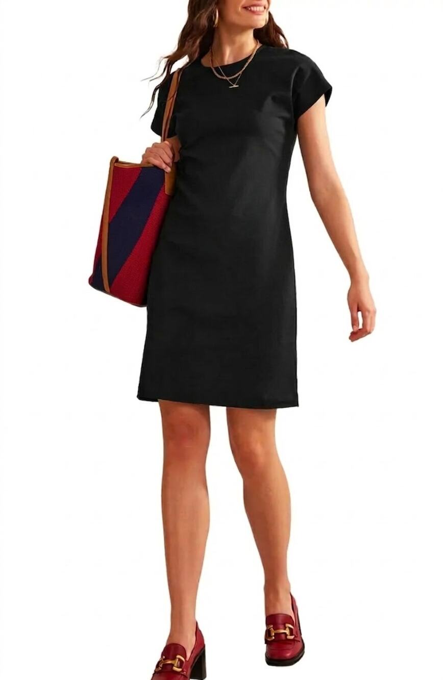 Boden Tara Crewneck Short Sleeve Shift T-Shirt Dress Black Size 16-18L
